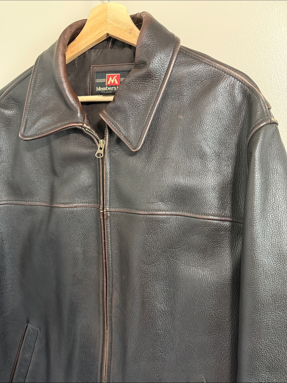 Member’s Mark Men's Brown Leather‎ Bomber Moto Full Zip Jacket Size L - Picture 3 of 14